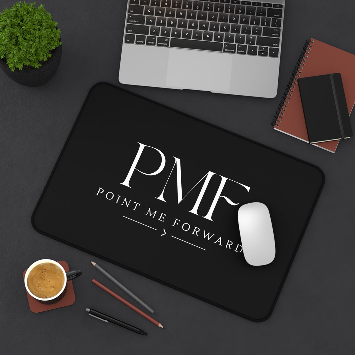 PMF Point Me Forward ™ Desk Mat, Black Minimalist Office Desk Pad