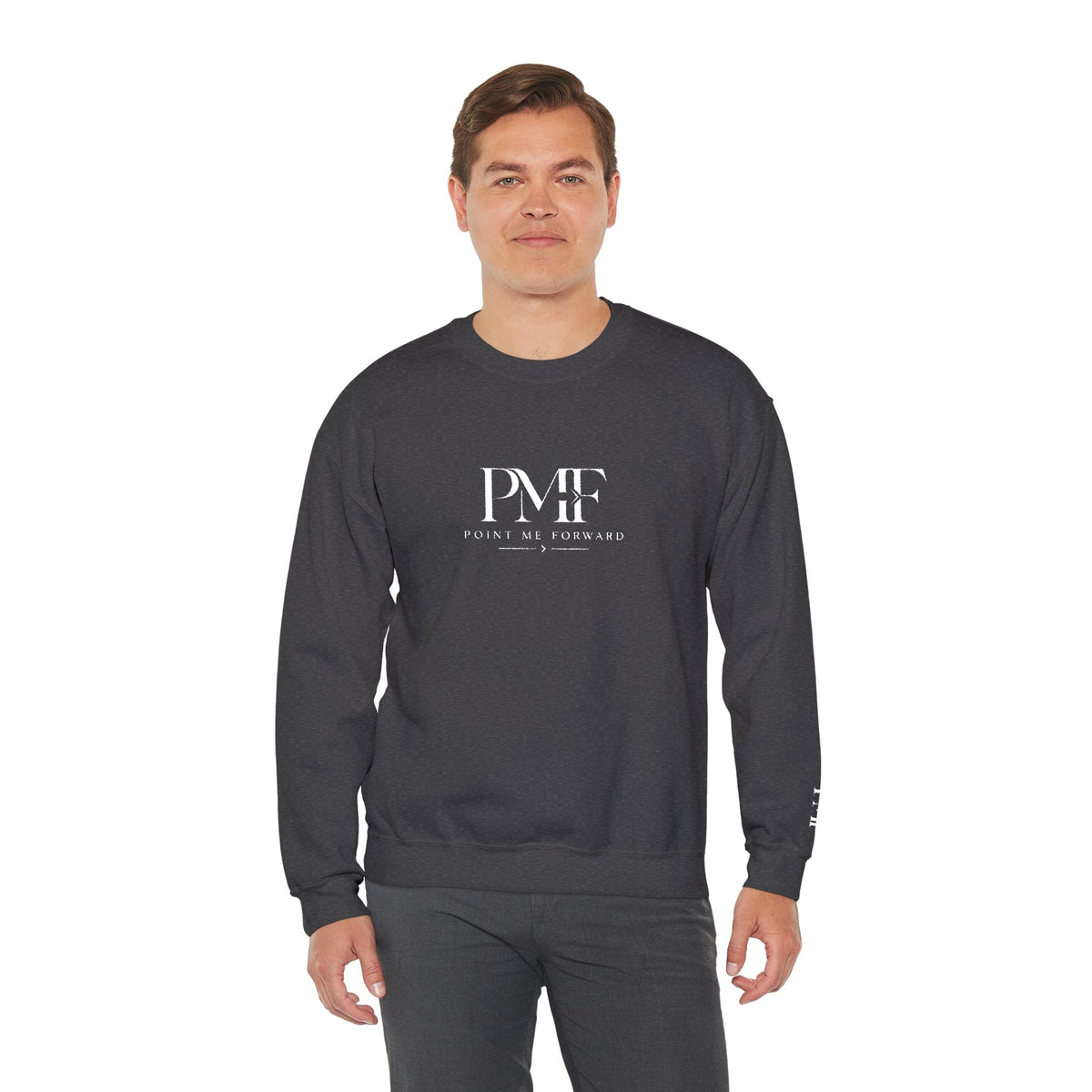 PMF™ Logo Embroidered Point Me Forward Distressed Graphic Sweatshirt
