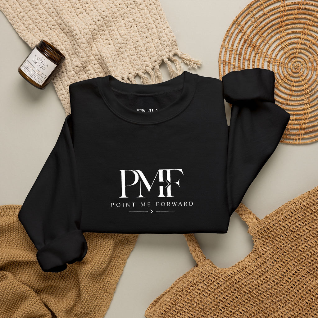 PMF™ Logo Embroidered Point Me Forward Distressed Graphic Sweatshirt