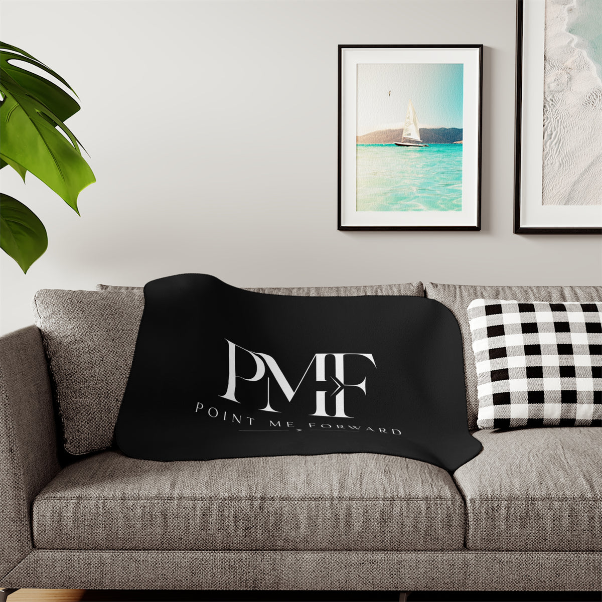 Point Me Forward (PMF)™ Sherpa Lap Blanket, Cozy Logo Throw for Home, Travel & Gifts